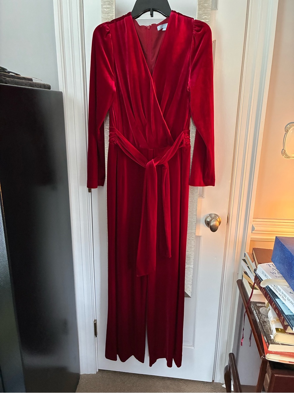 ANTONIO MELANI Red Velvet Wrap Jumpsuit with Tie Waist size 12